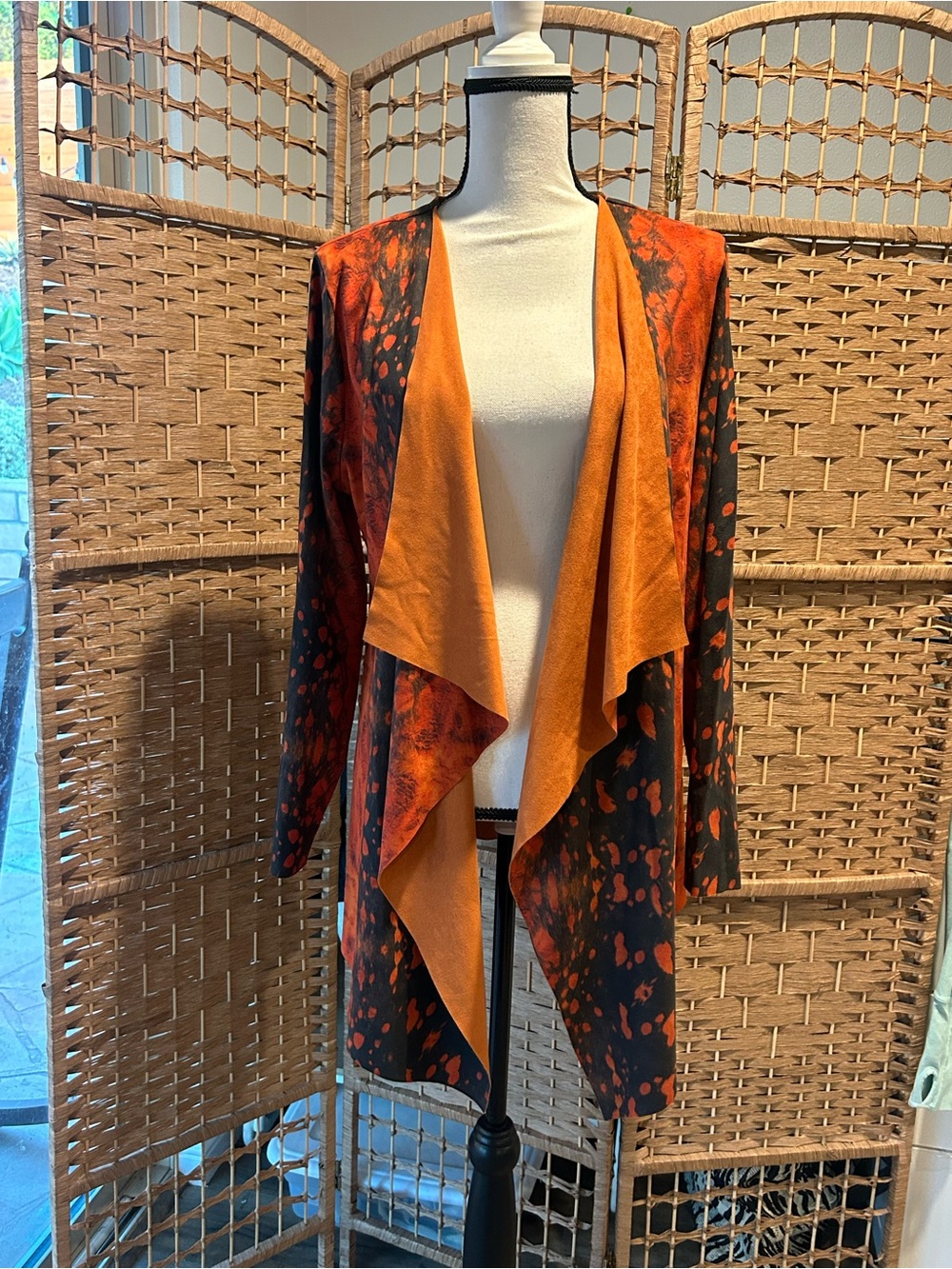 Soft Surroundings Women's Draped Open Front Sweater Cardigan - Orange & Black